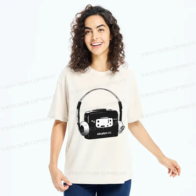 Retro Walkman Washed T-Shirt for Men