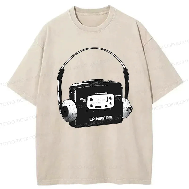 Retro Walkman Washed T-Shirt for Men