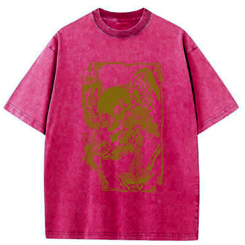 japanese skeleton washed t shirt free shipping
