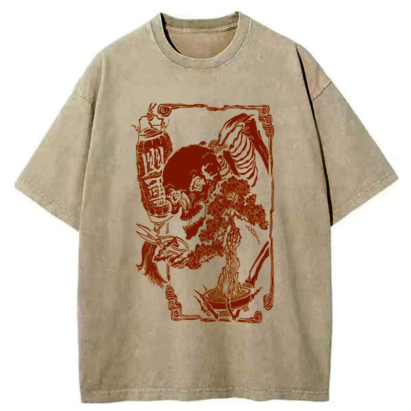 Kyoto-Lion Bonsai Enthusiast Skeleton Washed T-Shirt