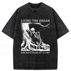 Kyoto-Lion Skeleton Encountering Difficulties Washed T-Shirt