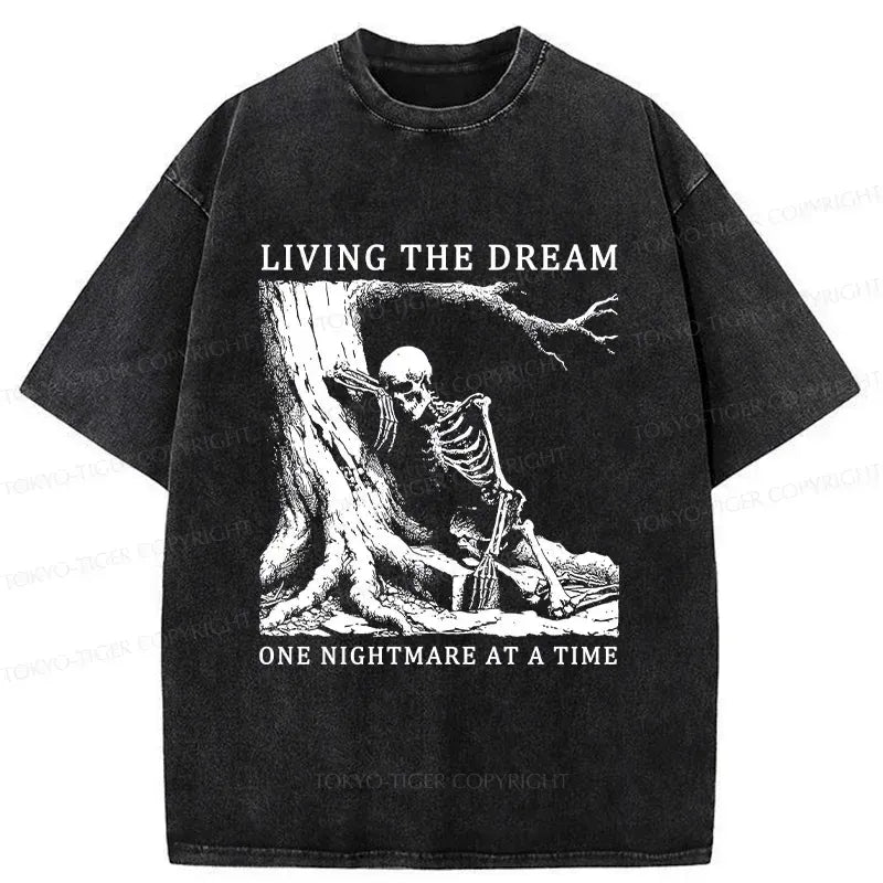 Kyoto-Lion Skeleton Encountering Difficulties Washed T-Shirt