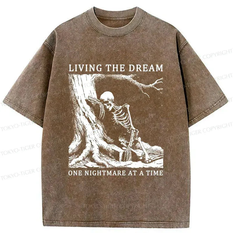 Kyoto-Lion Skeleton Encountering Difficulties Washed T-Shirt