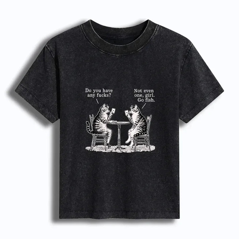 Kyoto-Lion Cat Poker Night Women's Washed T-shirt