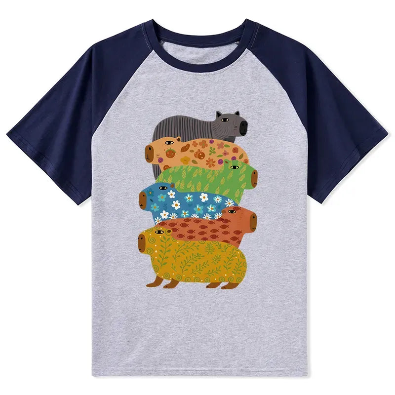 Colorful Capybara Raglan T-shirt for Summer