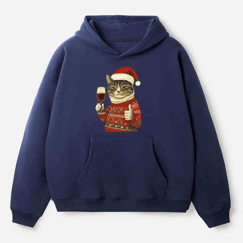 Kyoto-Lion Christmas Cat Likes Adult Fleece Hoodie