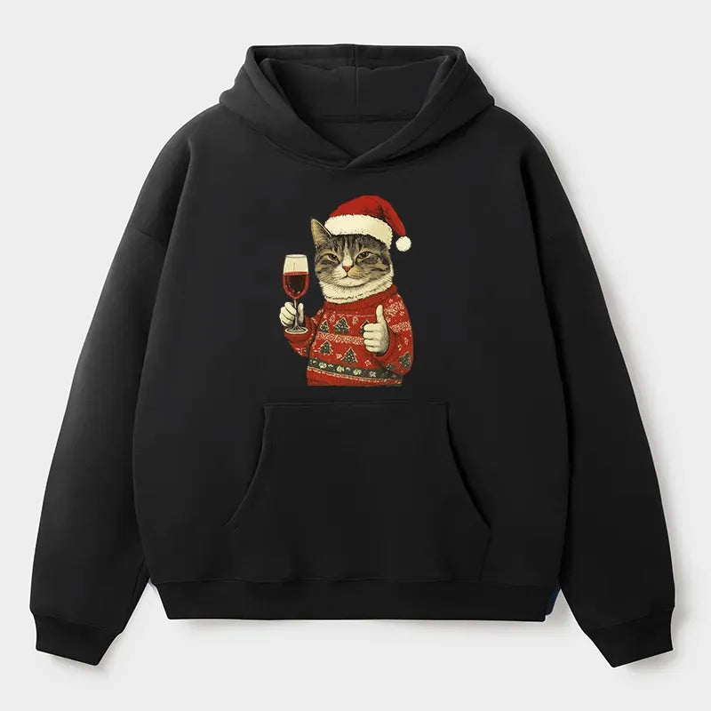 Kyoto-Lion Christmas Cat Likes Adult Fleece Hoodie