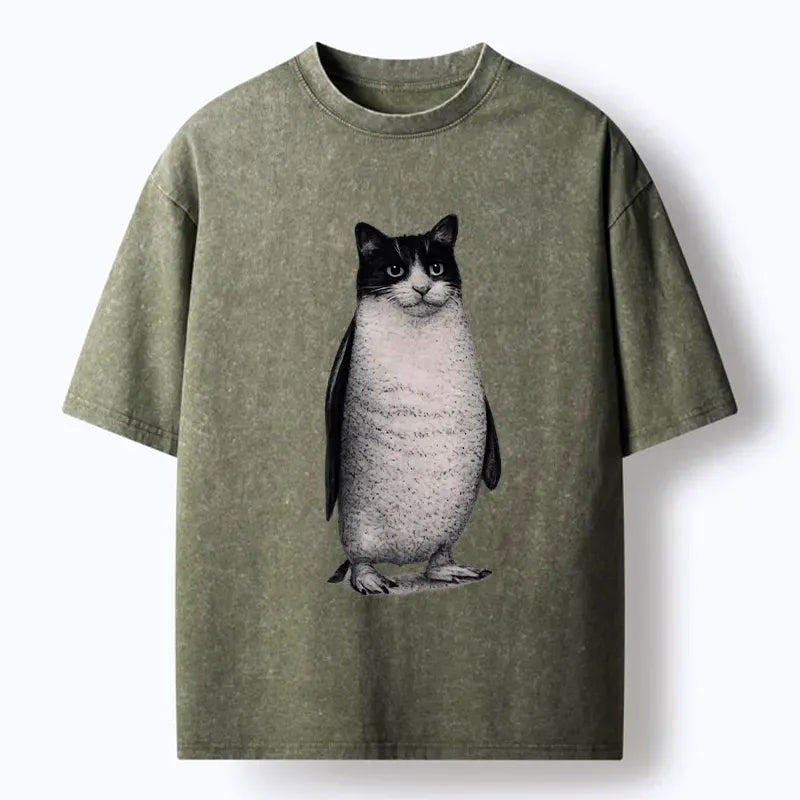 Kyoto-Lion Penguin Cat Washed T-Shirt