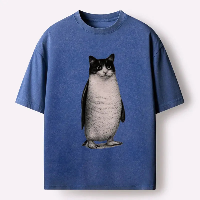 Kyoto-Lion Penguin Cat Washed T-Shirt