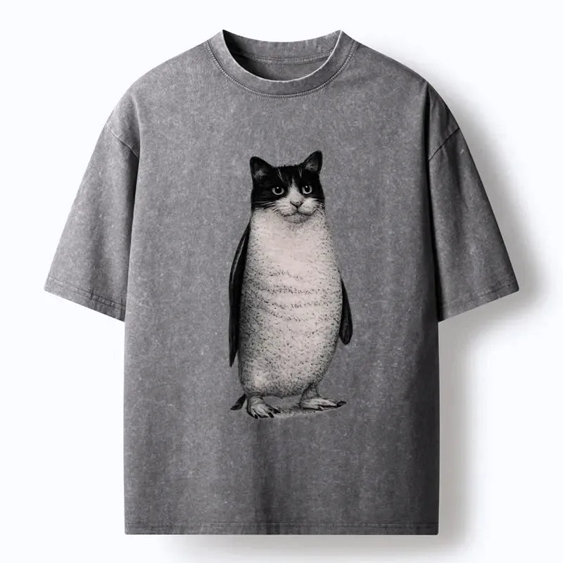 Kyoto-Lion Penguin Cat Washed T-Shirt