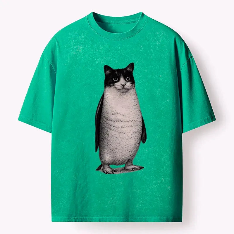 Kyoto-Lion Penguin Cat Washed T-Shirt