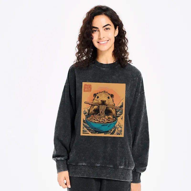 Kyoto-Lion Opossum Eats Ramen Washed Sweatshirt