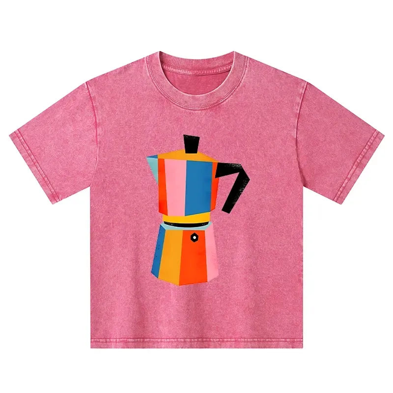 Washed cotton kids t-shirt with Japanese art