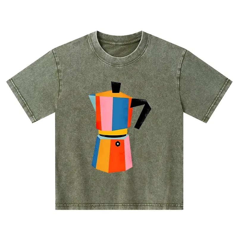 Washed cotton kids t-shirt with Japanese art