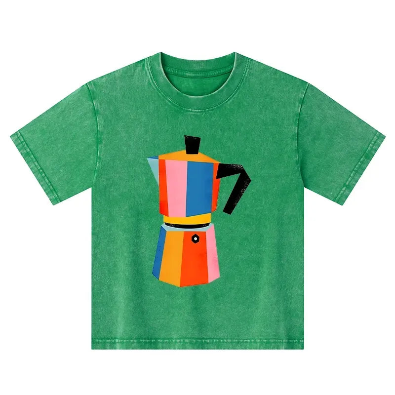 Washed cotton kids t-shirt with Japanese art