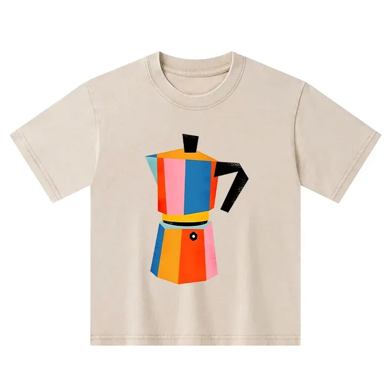Washed cotton kids t-shirt with Japanese art
