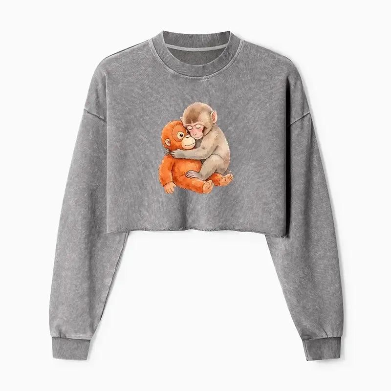Japanese Street Style Washed Crop Sweatshirt