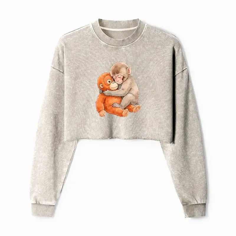 Kyoto Lion Washed Crop Sweatshirt for Women