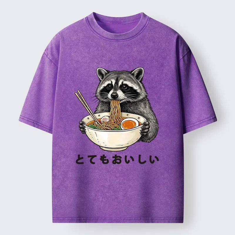 Washed Raccoon T-Shirt for Streetwear