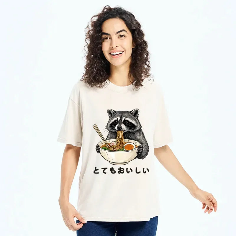 Washed Raccoon T-Shirt for Streetwear