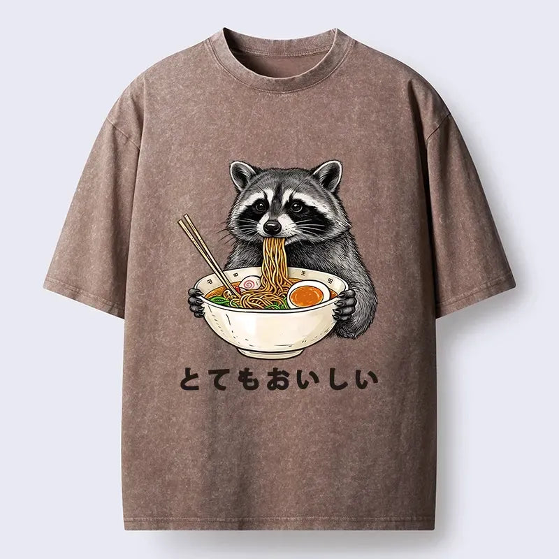 Washed Raccoon T-Shirt for Streetwear