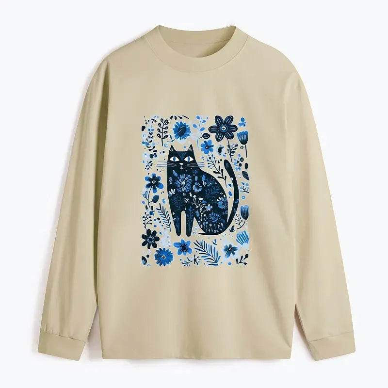 classic cat among flowers tee for daily wear
