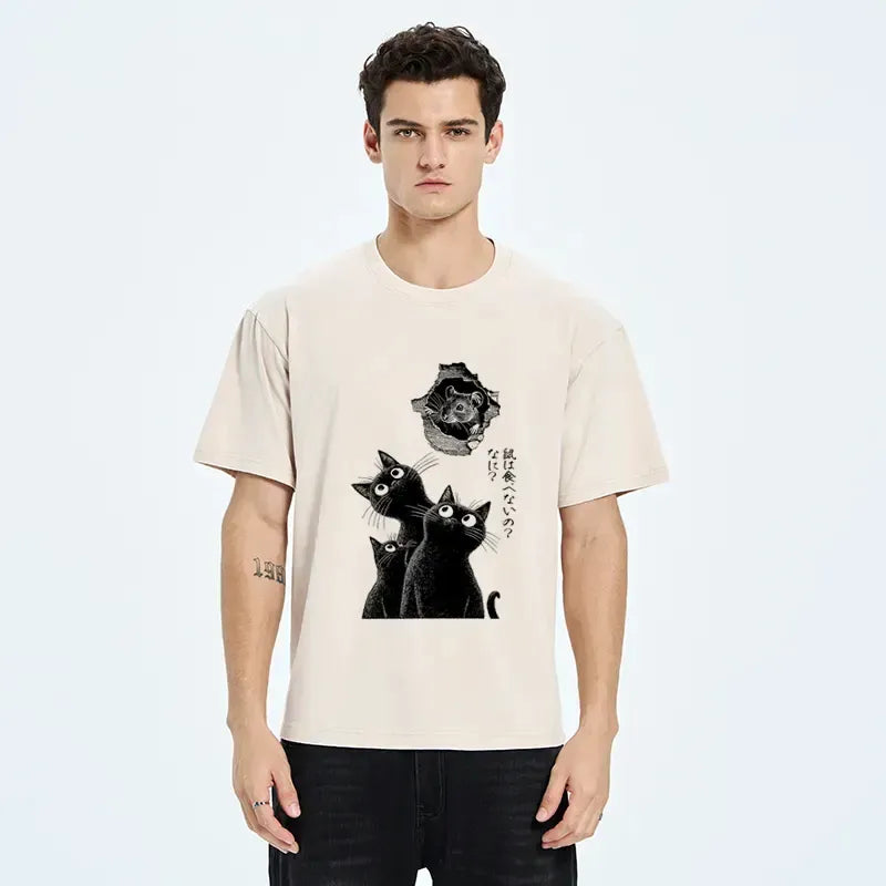 Kyoto-Lion Cats And The Curious Mouse Washed T-Shirt
