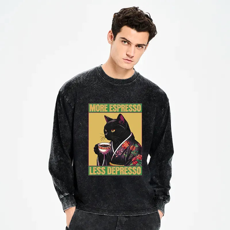 Kyoto-Lion Up Caffeine Down Depression Washed Long Sleeve T-Shirt