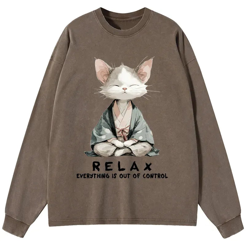 Japanese Zen Cat Long Sleeve Shirt
