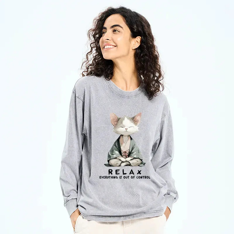 Japanese Zen Cat Long Sleeve Shirt