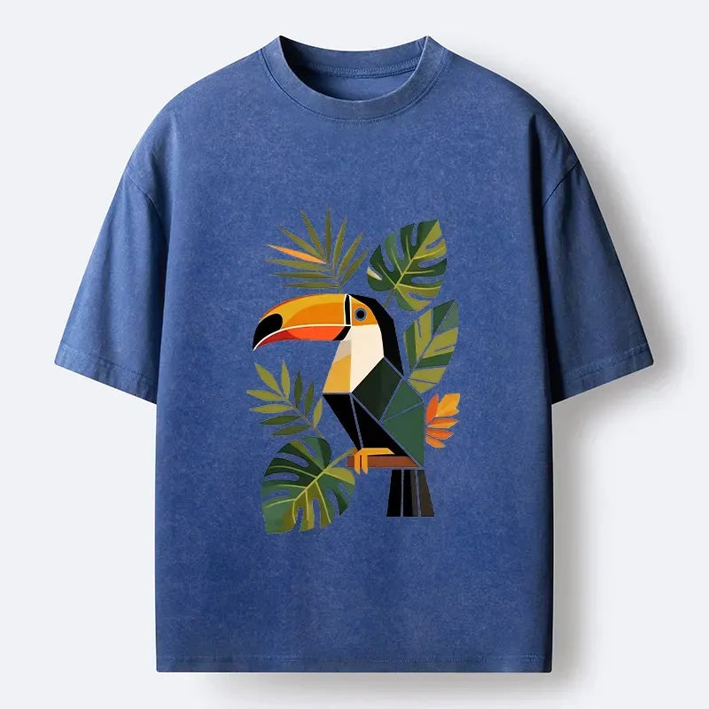 Kyoto-Lion Tropical Toucan Art Washed T-Shirt