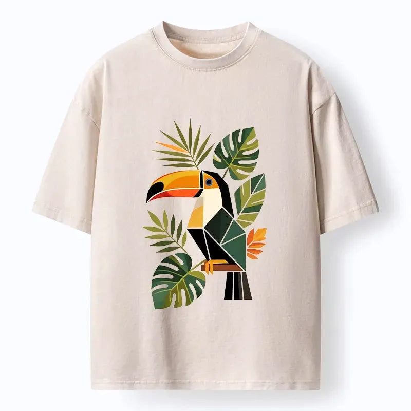 Kyoto-Lion Tropical Toucan Art Washed T-Shirt