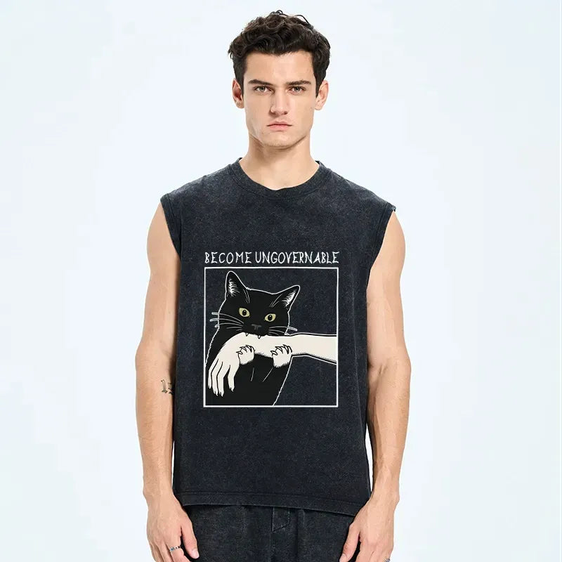 Black Cat Washed Tank Top Free Shipping