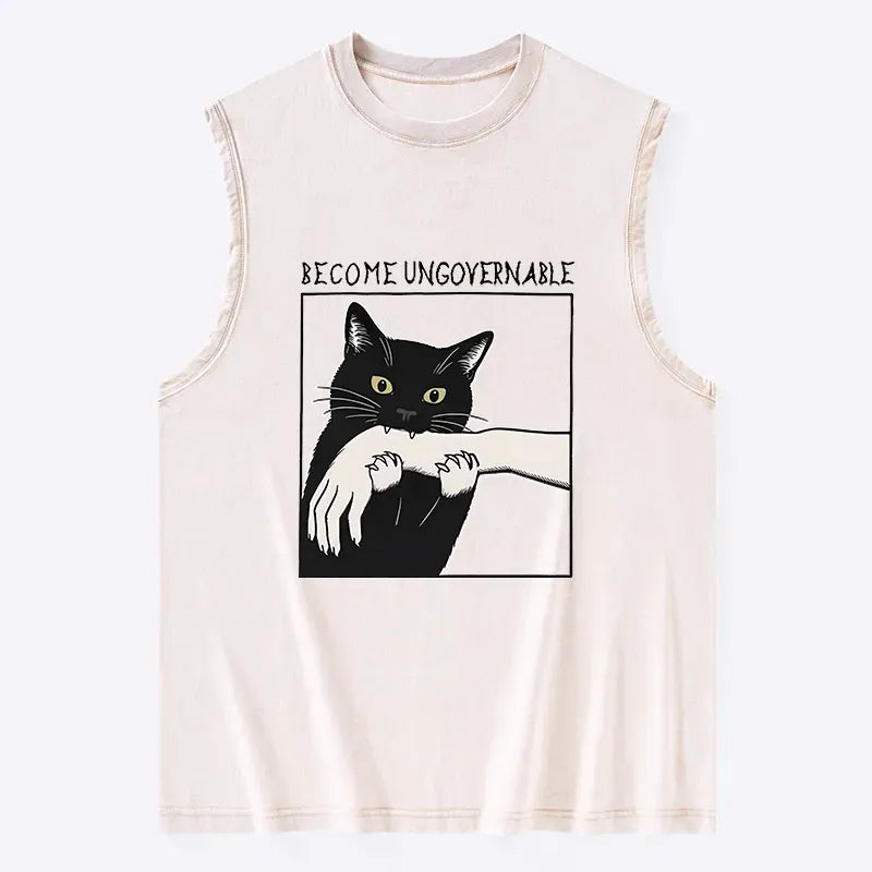 Kyoto-Lion Black Cat Biting Washed Tank