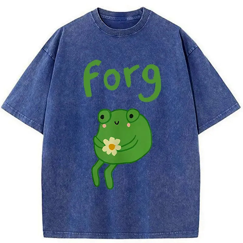 Kyoto-Lion Cute Forg Funny Washed T-Shirt