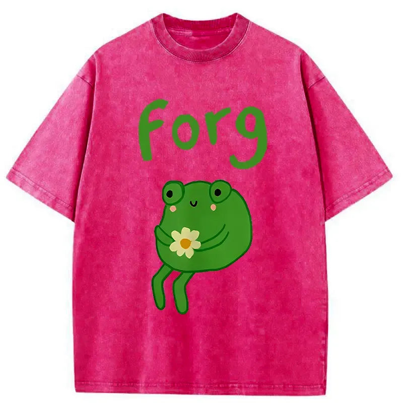 Kyoto-Lion Cute Forg Funny Washed T-Shirt