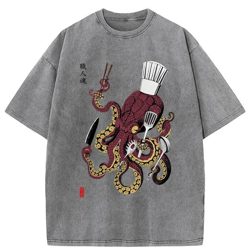japanese octopus chef t-shirt for daily wear