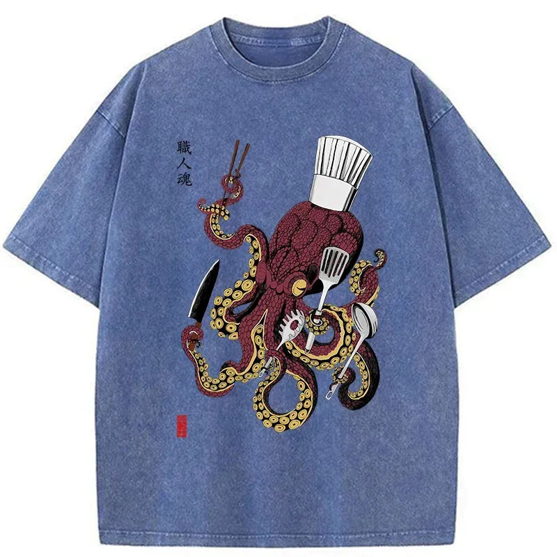 Kyoto-Lion Octopus Chef Washed T-Shirt