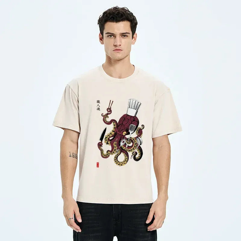 Kyoto-Lion Octopus Chef Washed T-Shirt
