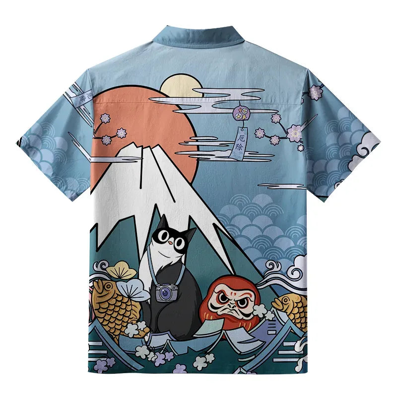 Mount Fuji Cat Hawaiian Shirt Gift Idea