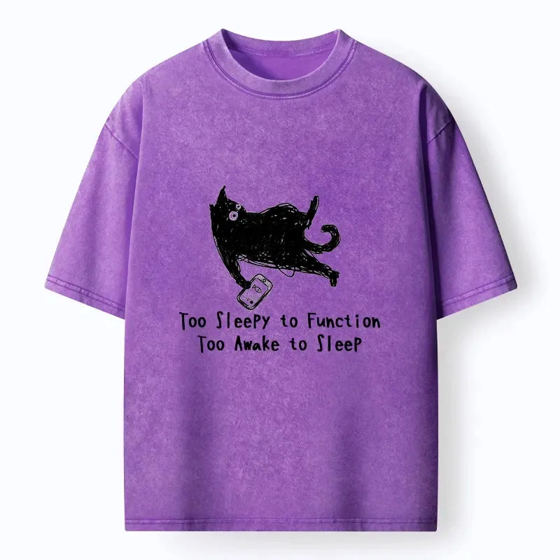 Japanese Black Cat Washed T-Shirt for Daily Wear