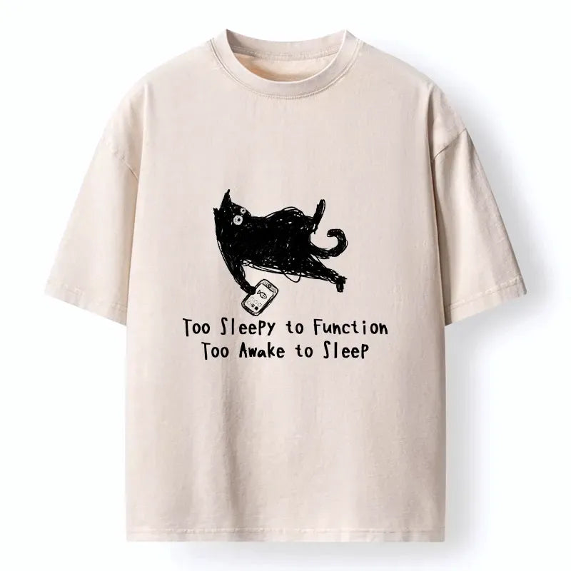 Japanese Black Cat Washed T-Shirt for Daily Wear