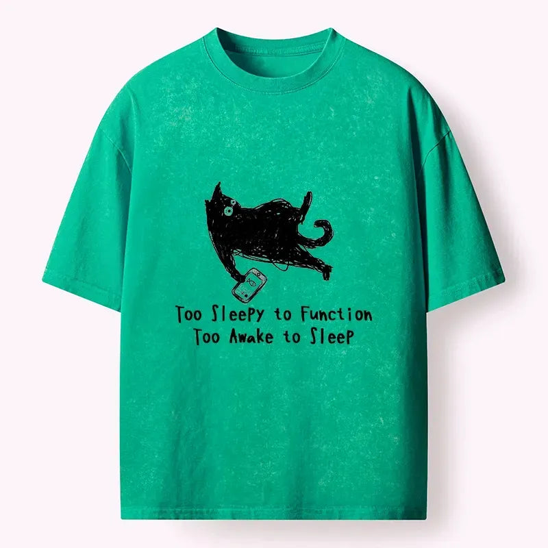Japanese Black Cat Washed T-Shirt for Daily Wear