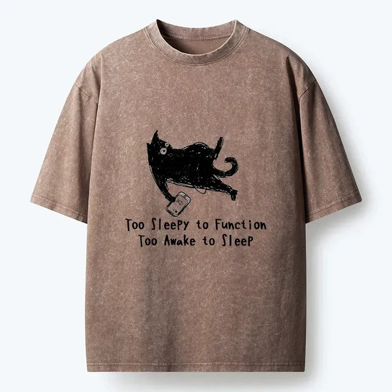 Japanese Black Cat Washed T-Shirt for Daily Wear