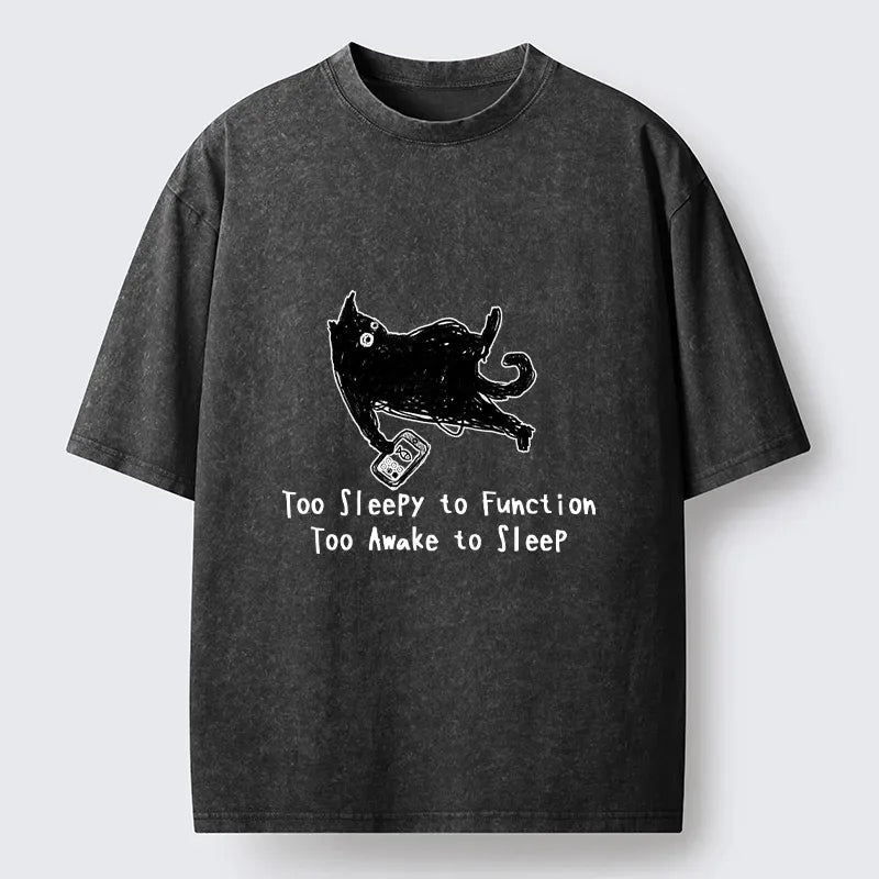 Kyoto-Lion Messy Black Cat Late Night Phone Scroll Washed T-Shirt