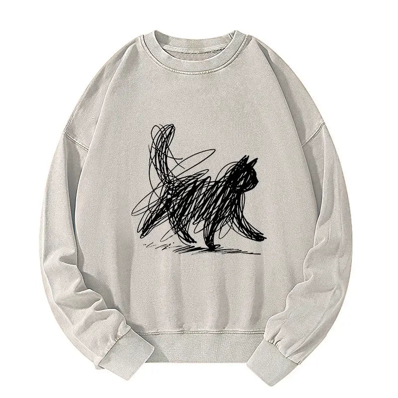 Washed Unisex Sweatshirt with Cat Design Free Shipping