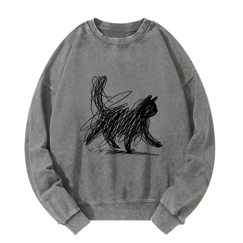 Japanese Minimalist Cat Art Sweatshirt for Daily Wear