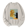 Washed Black Cat Sweatshirt with Sunflowers