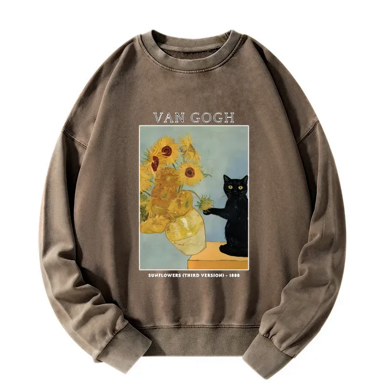 Japanese Black Cat Sweatshirt for Streetwear