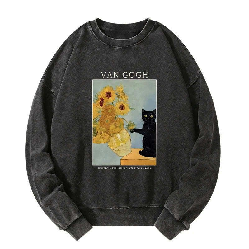 Japanese Black Cat Sweatshirt for Streetwear
